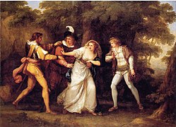 Valentine Rescues Silvia from The Two Gentlemen of Verona (1789), oil on canvas, 61 3/4 in. x 87 in. (156.8 cm x 221 cm), Davis Museum at Wellesley College, Massachusetts [31]