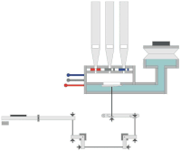 Schematic animation of a mechanical-action windchest with three ranks of pipes