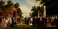 A visit to the tomb of George Washington at Mount Vernon by Edward, Prince of Wales, President James Buchanan, and other dignitaries in 1860, as depicted in an 1861 painting by American artist Thomas Prichard Rossiter