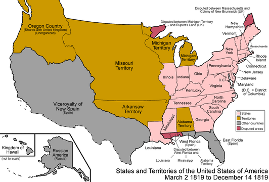 An enlargeable map of the United States after the creation of the Territory of Arkansaw on March 2, 1819.