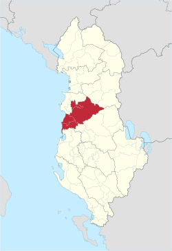 Map of Albania with Tirana County highlighted