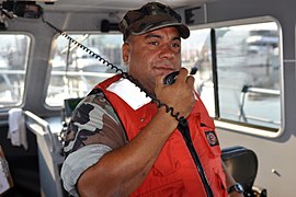 Boatswain Mate 2 Robert Quinones of the New York State Naval Militia prepares for a joint random anti-terrorism measures program patrol.