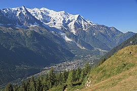 The Chamonix Valley seen in 2010 from La Flégère with Mont Blanc in the background