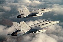 F/A-18C Hornets from VFA-86 Sidewinders over Townsend Bombing Range January 26, 1989.