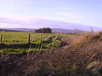 A view of Gallows Hill, Cratloe from the Shannonside in Coonagh. Heavy machinery building the M7 motorway also visible.