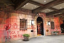 A vandalized hotel in Washington, D.C. on May 30