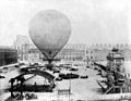 Henri Giffard's tethered passenger balloon prior to an ascent from Tuilerie Garden in 1878.