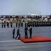 U.S. President John F. Kennedy greeting Mexican president Adolfo López Mateos at Mexico City International Airport in June 1962