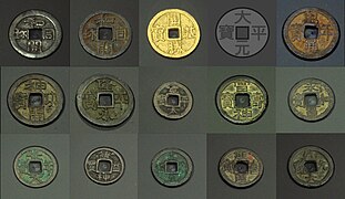 Known coin types of Japan from 708 to 958, chronologically arranged.