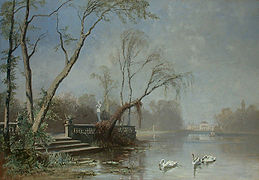 View from the lakeside, painting by Josef Wenglein, 1883