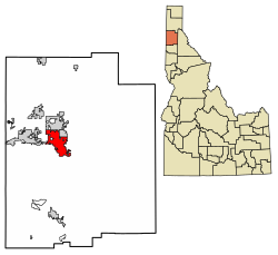 Location of Coeur d'Alene in Kootenai County, Idaho