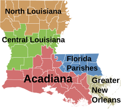 The Central Louisiana region is shaded in green.