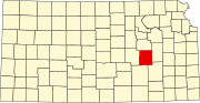 Map of Kansas highlighting Chase County