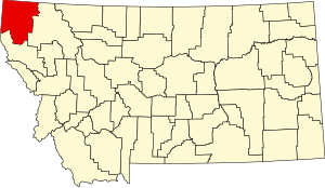 Map of Montana highlighting Lincoln County