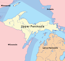 This map shows the Upper Peninsula of Michigan as a pale yellow.