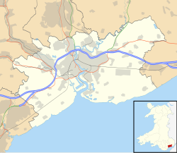 Location map outlining Newport with an inset of its location in Wales
