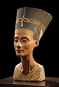 The Bust of Nefertiti; 1352-1336 BC; limestone, plaster & paint; height: 48 cm (197⁄8 in.); from Amarna (Egypt); Egyptian Museum of Berlin (Germany). Perhaps the most iconic image of a woman from the ancient world, the bust of Nefertiti is difficult to contextualize because it seems so exceptional