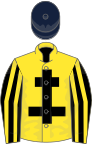 Yellow, black cross of lorraine, striped sleeves