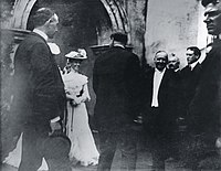 President McKinley greeting well-wishers at a reception in the Temple of Music minutes before he was shot September 6, 1901