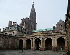 View from the main courtyard towards the entrance and the Cathedral