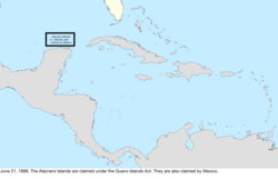 Map of the change to the United States in the Caribbean Sea on June 21, 1884