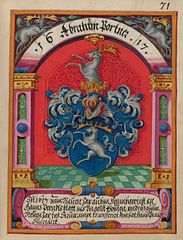 Wappenbuch des Ungeldamtes Regensburg Stadtarchiv Ravensburg. Wappen der Assessoren Abraham Portner, 1617