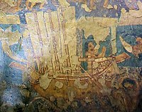 Painted depiction of a three-masted sailship, c. 5th century from Ajanta Caves.