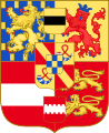 An alternate coat of arms sometimes used by Frederick Henry, William II, and William III as Prince of Orange showing the county of Moers in the top center rather than Veere.[54]