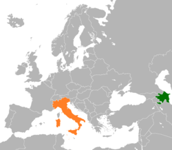 Map indicating locations of Azerbaijan and Italy