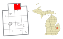 Location within Lapeer County (red) and the administered village of Clifford (pink)
