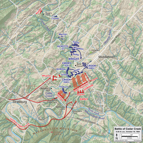 map showing Confederate attacks from multiple sides pushing Union troops north