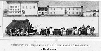 Funeral procession of Empress Maria Leopoldina of Brazil with a horse-drawn hearse, 1826