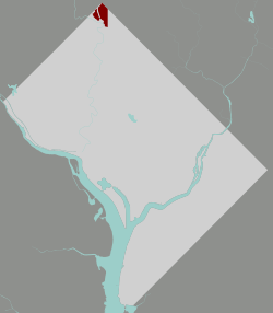 Map of Washington, D.C., with Colonial Village highlighted in red