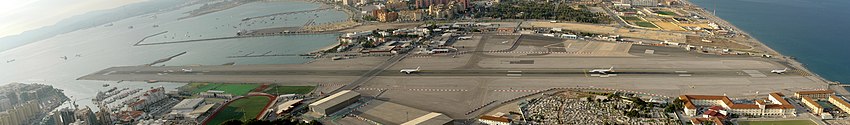 Composite image showing multiple stages of a Monarch Airbus A320 aircraft taking off from the Gibraltar Airport (GIB/LXGB).