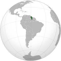 Location of Guyana (green) in South America (grey)