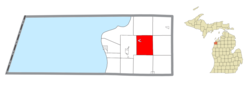Location within Benzie County (red) and the administered village of Honor (pink)