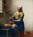 Image 2 The Milkmaid Painting: Johannes Vermeer The Milkmaid is an oil painting on canvas by the Dutch artist Johannes Vermeer. Thought to have been completed c. 1657–58, it depicts a domestic kitchen maid pouring milk into a squat earthenware container. It is now in the Rijksmuseum in Amsterdam, Netherlands. More selected pictures