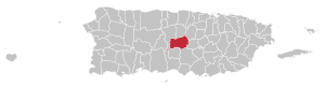 Map of Puerto Rico highlighting Orocovis Municipality