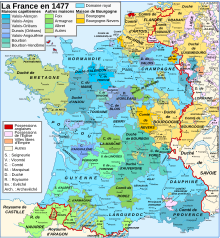 Map of France in 1477, Nevers is labelled as Comté de NEVERS.