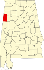 Map of Alabama highlighting Lamar County