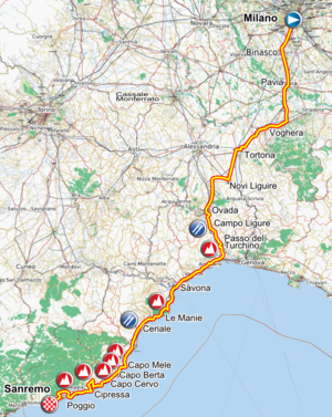 Route of the 2012 Milan–San Remo