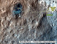 First-year and first-mile traverse map of Curiosity on Mars (August 1, 2013) (3-D)
