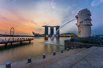 View of Marina Bay Sands hotel from the Merlion