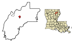 Location of Rayville in Richland Parish, Louisiana.