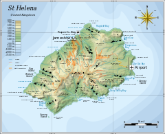 Location of the airport on St Helena, on the east side of the island