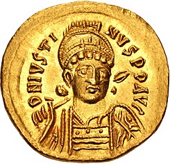 Golden coin depicting Justin I