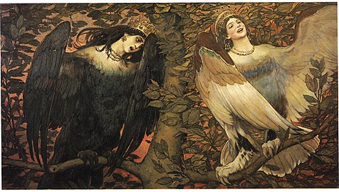 Viktor Vasnetsov's Sirin (left) and Alkonost (right) Birds of Joy and Sorrow (1896)