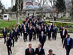 Walking with Turkish Prime Minister Recep Tayyip Erdogan from Hagia Sofia to the Blue Mosque in Istanbul, Turkey, April 7, 2009