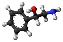 Ball-and-stick model of the phenylethanolamine molecule