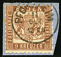 9 kreuzer, cancelled at PFORZHEIM.